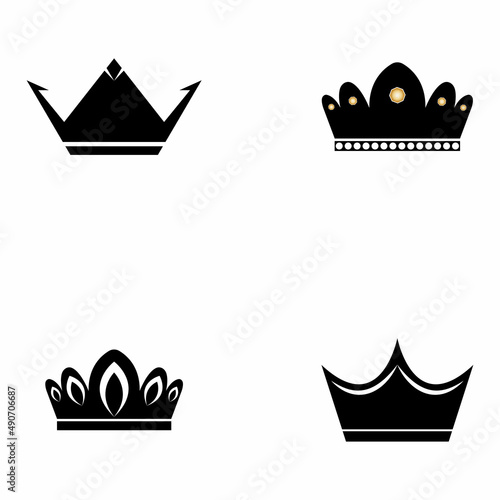 Set of crown icons. Collection of crown awards for winners champions leadership. Vector isolated elements for logo label game hotel an app design. Royal king queen princess crown.