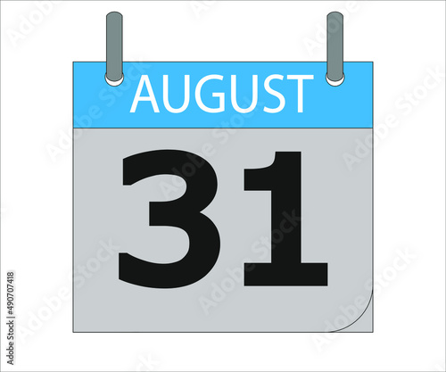 August 31th. Calendar icon. Date day of the month Sunday, Monday, Tuesday, Wednesday, Thursday, Friday, Saturday and Holidays