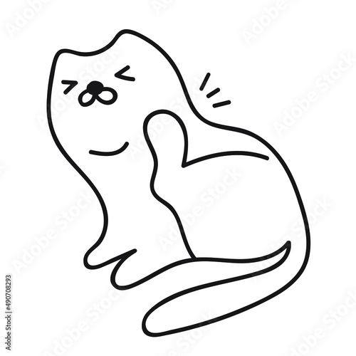 Cat has fleas. Outline icon illustration on white background.
