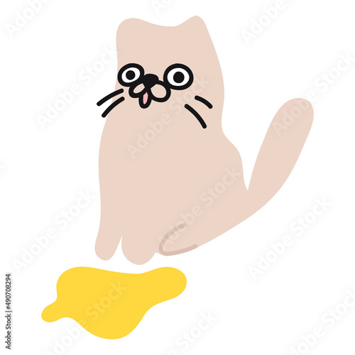 Сat peed. Vector illustration on white background.