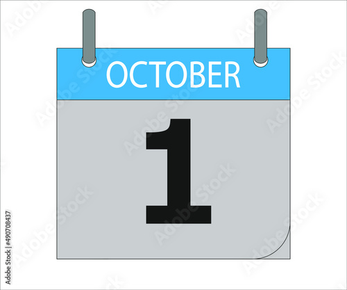 October 1th. Calendar icon. Date day of the month Sunday, Monday, Tuesday, Wednesday, Thursday, Friday, Saturday and Holidays