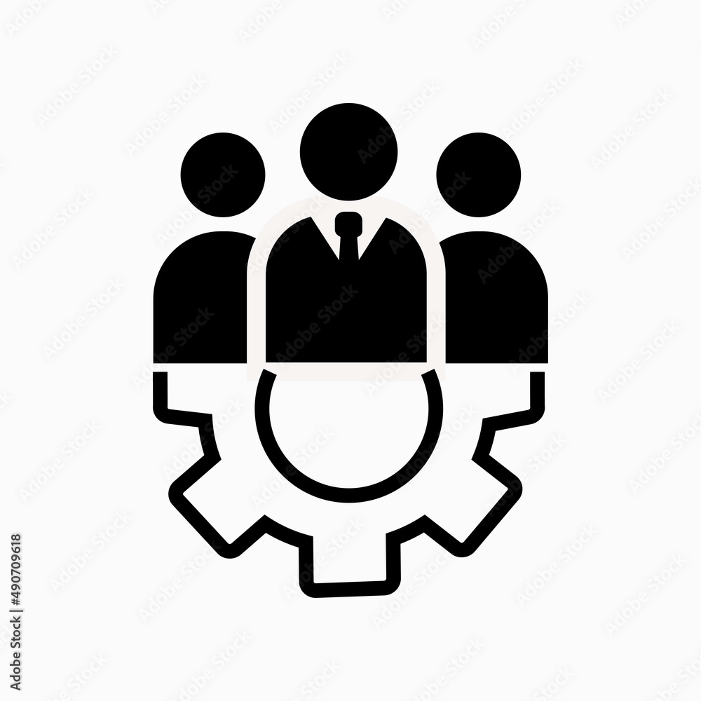 Leadership line icon in flat style. Team and gear symbol isolated on white. Teamwork concept. Vector group of people icon. Simple teamwork abstract icon in black. Vector illustration Leadership line icon in flat style. Team and gear symbol isolated on white. Teamwork concept. Vector group of people icon. Simple teamwork abstract icon in black. Vector illustration