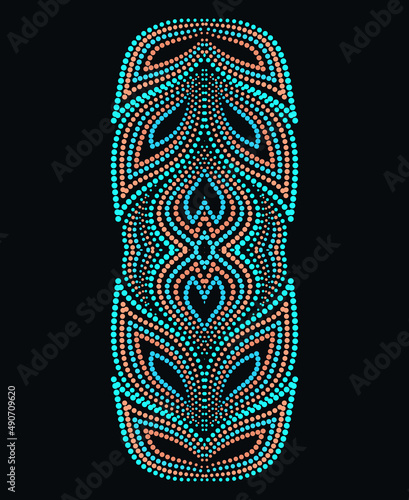 Neckline ethnic design. Dotted turquoise traditional pattern. Vector print with decorative elements and beads for embroidery, for women's clothing.