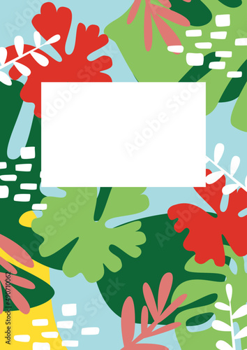 Abstract Floral Frame with Exotic Foliage and Copy Space for Text Template