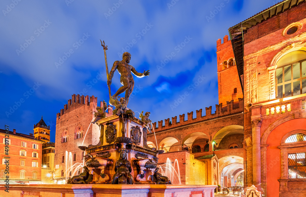 Bologna, Italy - Neptune Fountain in Piazza Maggiore
