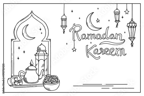 hand drawn ramadan lantern sketch