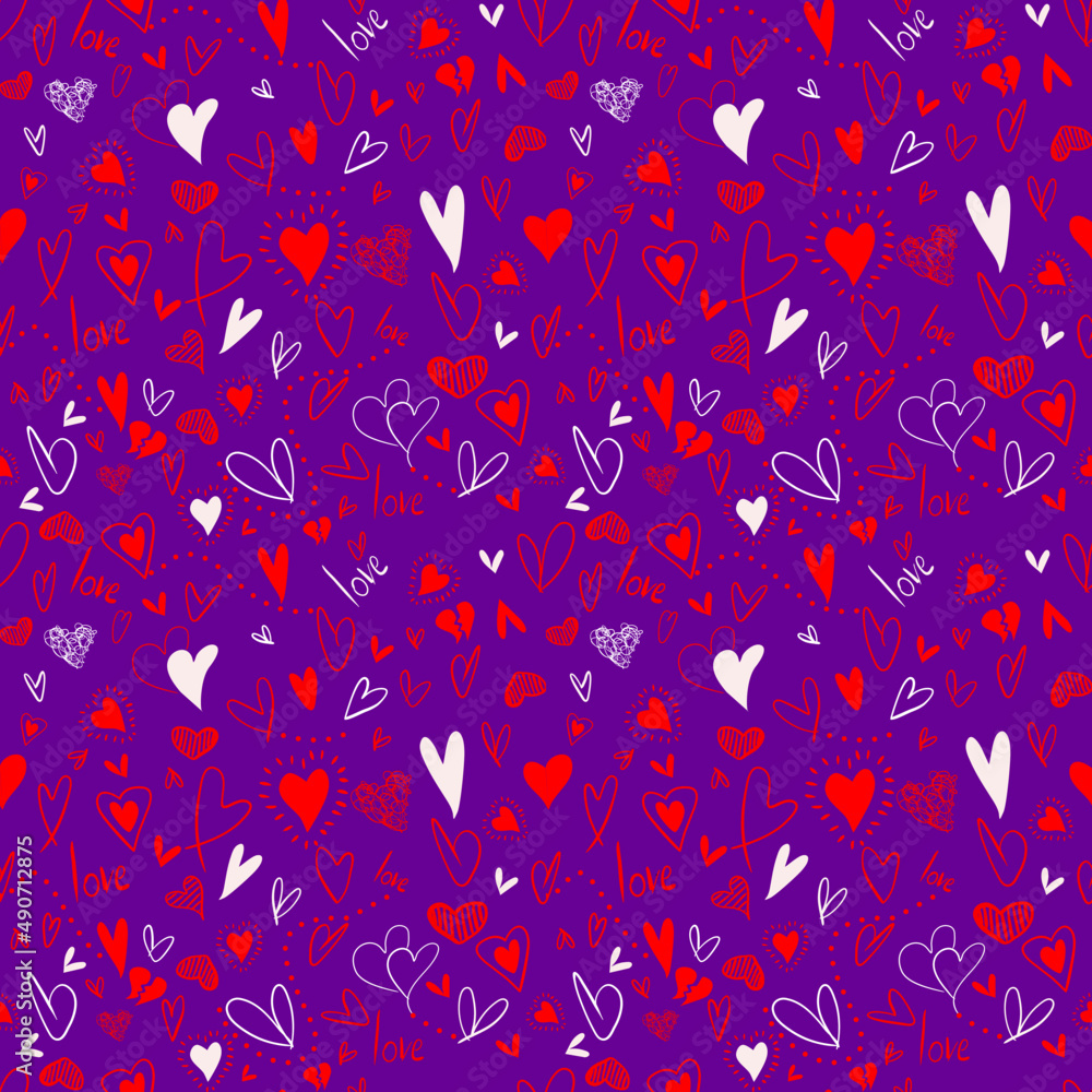 Obraz premium Vector seamless love symbol pattern, with stylish hearts and word 