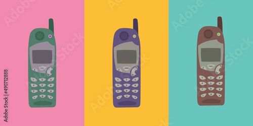repeating pattern design of an old school phone on multicolored backgrounds
