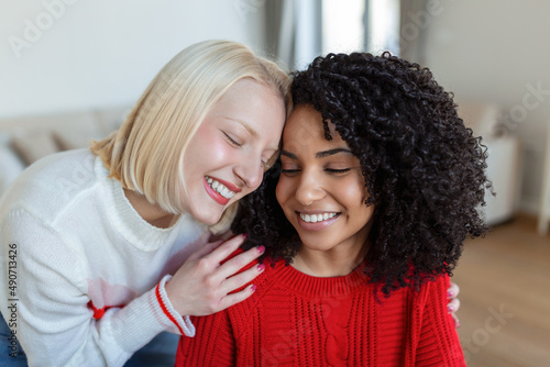 female couple love moments happiness concept, Two friends cuddling and showing affection