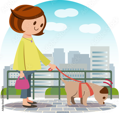 犬の散歩　匂いを嗅ぐ犬
