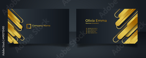 Modern Business Card - Creative and Clean Business Card Template. Luxury business card design template. Elegant dark back background with abstract golden wavy lines shiny. Vector illustration