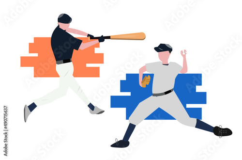 野球 ピッチャーとバッター 対決する選手 ベクターイラスト 