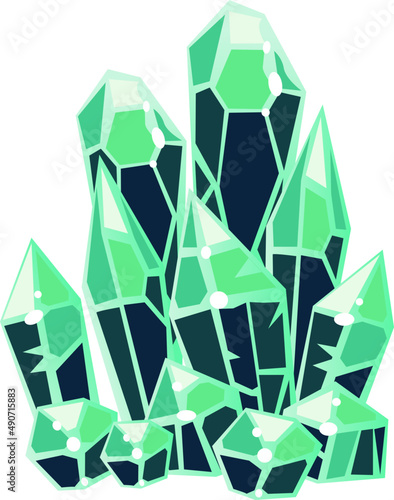 Green Crystal or Crystalline Solid with Extending Geometrical Shape with Flat Faces