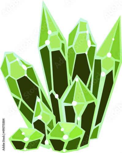 Green Crystal or Crystalline Solid with Extending Geometrical Shape with Flat Faces