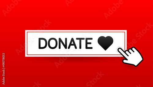 Donate heart red button in flat style. Vector flat illustration