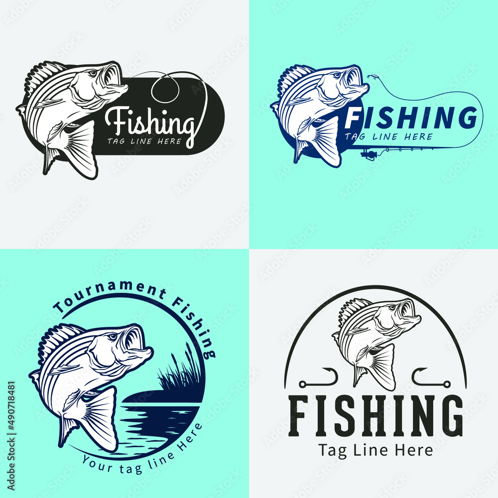 set vintage of fishing club emblems, labels, badges, logos illustration
