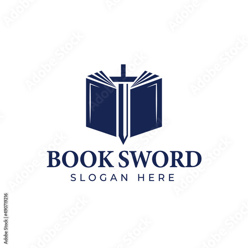 Educational book and sword design logo vector illustration