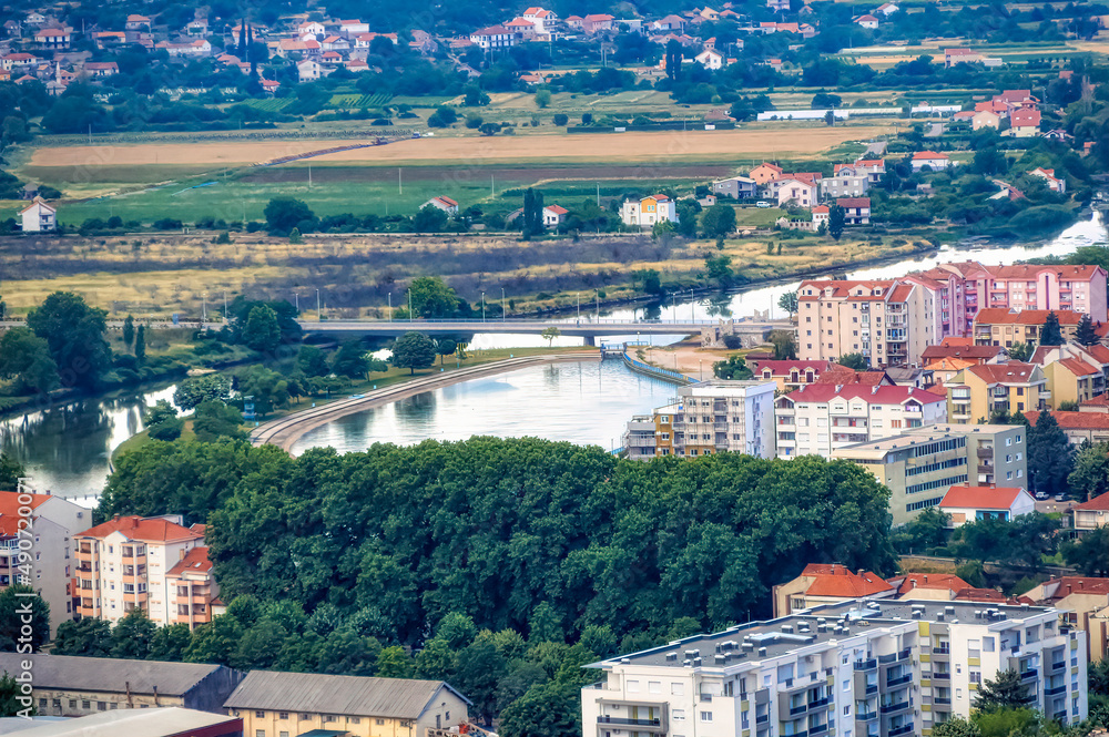 Aerial view over city of Trebinje, Bosnia and Herzegovina.