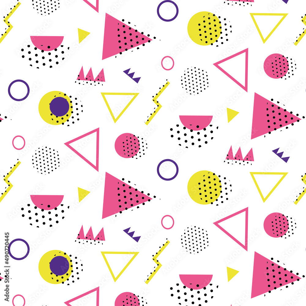 Memphis pattern 80's-90's styles on red background. Trendy memphis style. Colorful geometric pattern different shapes color style. Cover template design,abstract pattern, hipster fashion. Memphis pattern 80's-90's styles on red background. Trendy memphis style. Colorful geometric pattern different shapes color style. Cover template design,abstract pattern, hipster fashion.