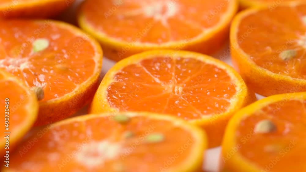 citrus orange Macro rotate,close up orange slice piece on white citrus orange Macro rotate,close up orange slice piece on white
