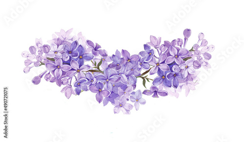 Watercolor wreath of lilac branches.Female flower. photo