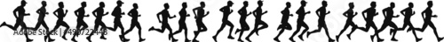 Group of running man side view of vector runner silhouette