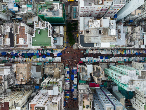 Top down view of Hong Kong city downtown