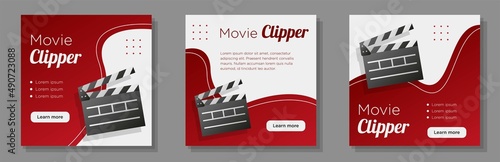 Movie clipper social media post, banner set, cinematic theater advertisement concept, theater marketing square ad, abstract print, isolated on background