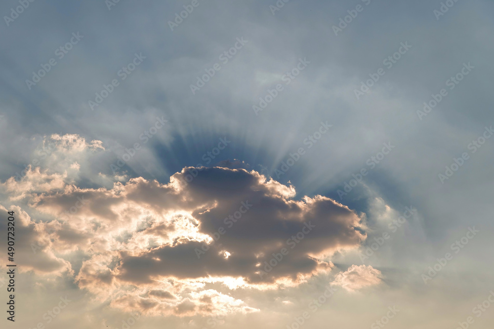 sky clouds, the sun's rays penetrate the clouds,cloud sky background