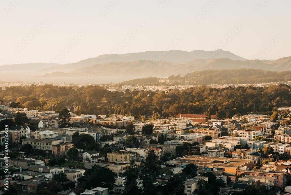 Evening view from the overlook at Tank Hill Park, in San Francisco, California