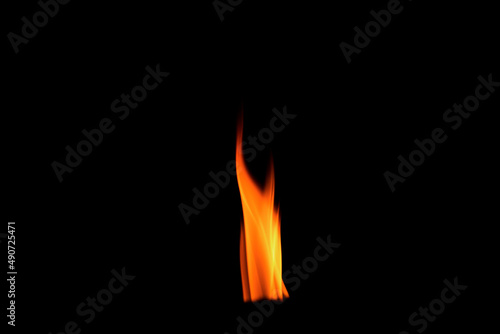 Close up burning flames on black background for graphic design or wallpaper