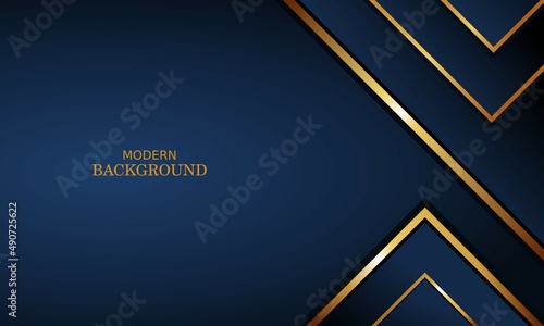 dark blue luxury premium background and gold line. photo