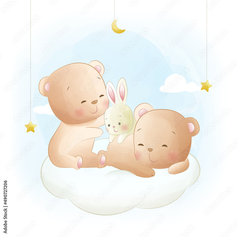 cute teddy bear Hand drawing-watercolor сhildren's illustration cute teddy bear Hand drawing-watercolor сhildren's illustration