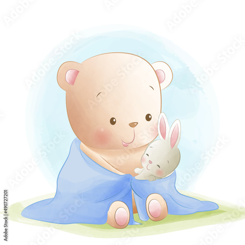 cute teddy bear Hand drawing-watercolor сhildren's illustration