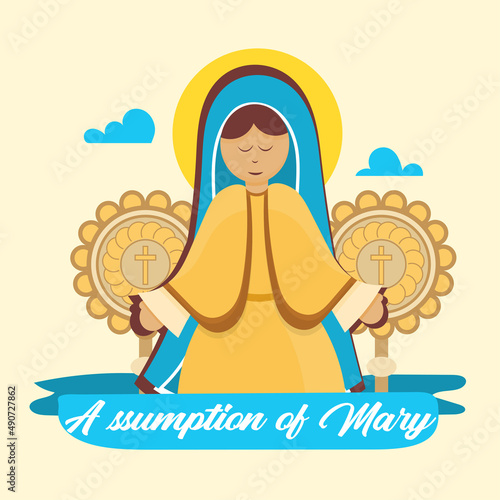 Assumption of Mary day vector illustration for the greeting card, Virgin Mary banner August 15. Important day