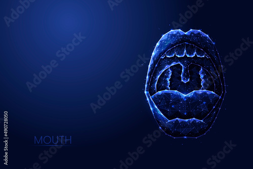 Human open mouth low poly concept vector illustration.