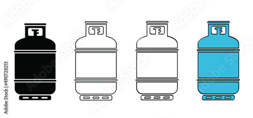Cartoon propane gas cylinder icon or logo. Vector gas cannister symbol. LPG tank or container for propane bottles. Oxygen gas cylinder. fuel storage bottle.