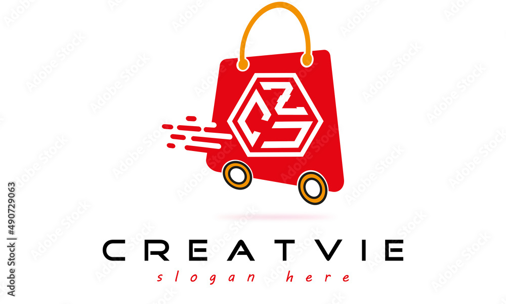 CZU three letter monogram type eCommerce creative initials letter logo design vector template. - obrazy, fototapety, plakaty 