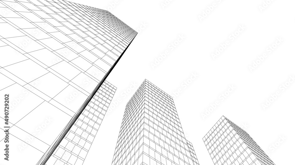 Architecture building linear 3d illustration Architecture building linear 3d illustration