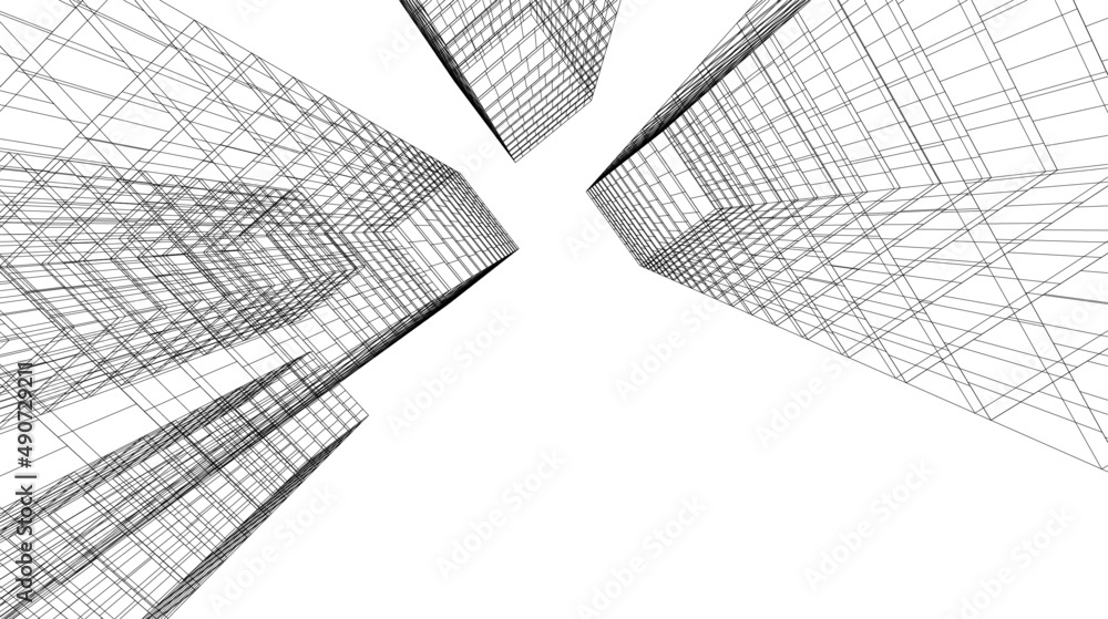 Architecture building linear 3d illustration Architecture building linear 3d illustration