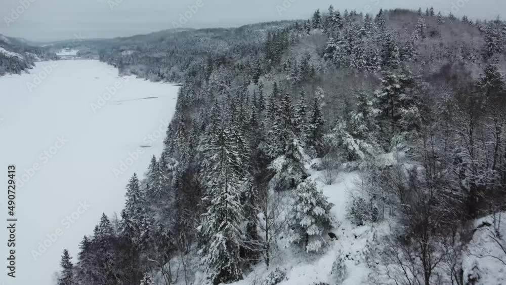 360 Panoramic View of Lake Dingle Dam Covered in Snow Mountain Sweden 4K 30fps 360 Panoramic View of Lake Dingle Dam Covered in Snow Mountain Sweden 4K 30fps