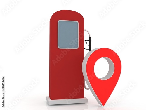 3d illustration Gas Station Location navigation Red Pointer
