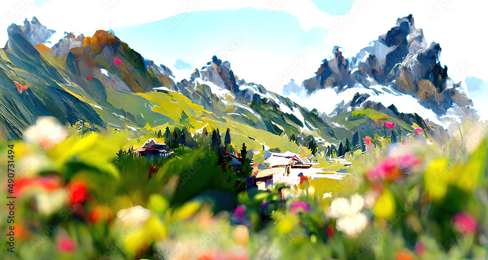 alpine meadow in the mountains - obrazy, fototapety, plakaty 