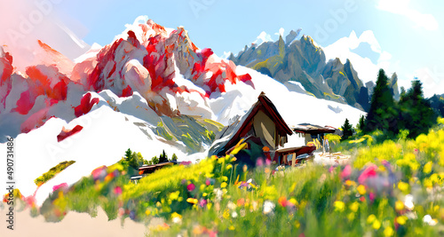 landscape with swiss mountains photo