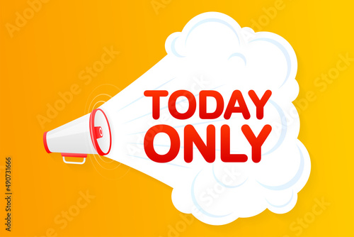 Megaphone yellow banner with today only sign. Vector illustration