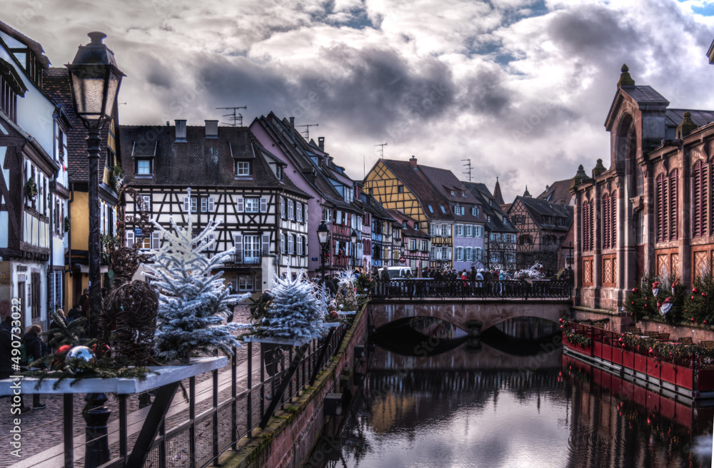 Some Tipical houses and Christmas decorations in colmar, Alsace, France. 