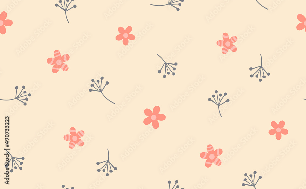 Beige pastel flower seamless pattern. Vector illustration