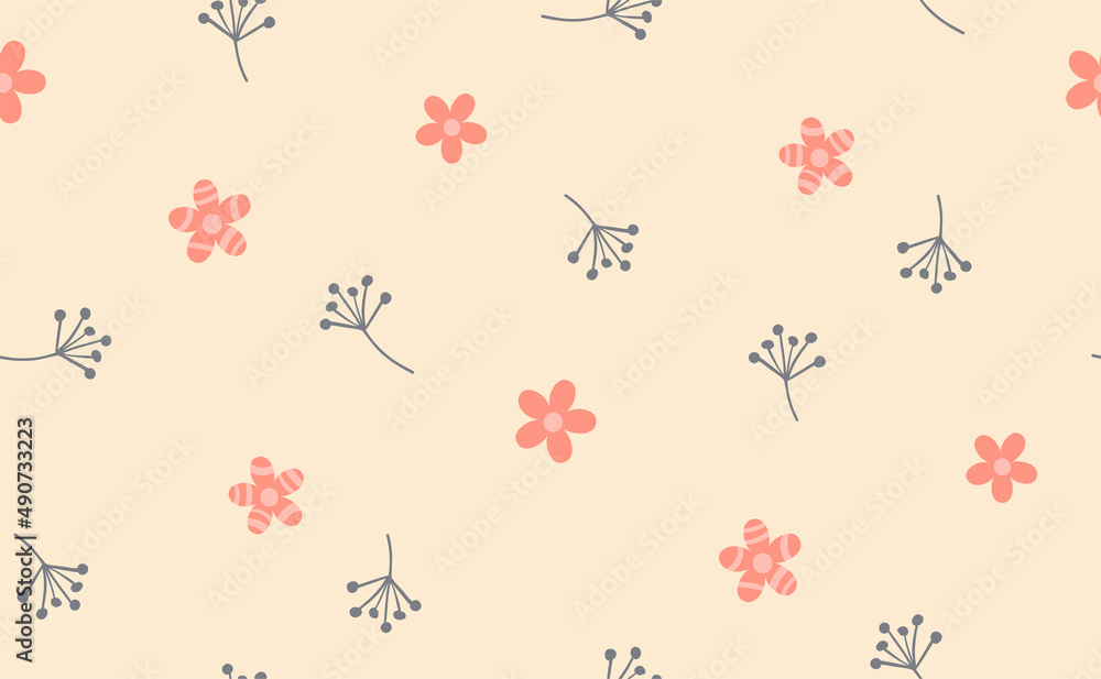 Fototapeta premium Beige pastel flower seamless pattern. Vector illustration