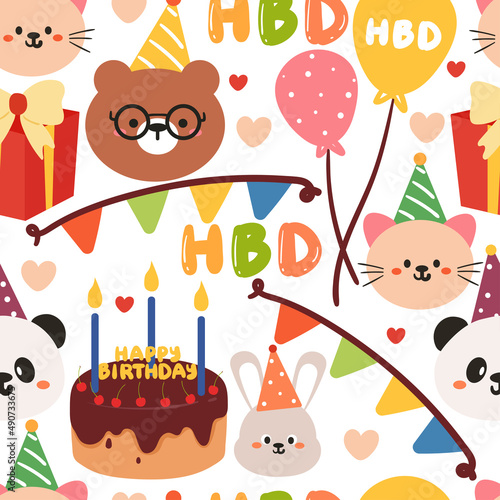 seamless pattern hand drawing cartoon birthday stuff. for kids wallpaper, fabric print, textile, gift wrapping paper