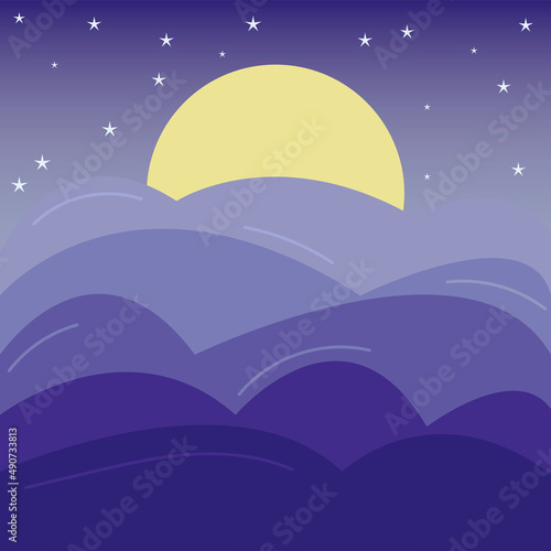 illustration of night sky with stars and clouds